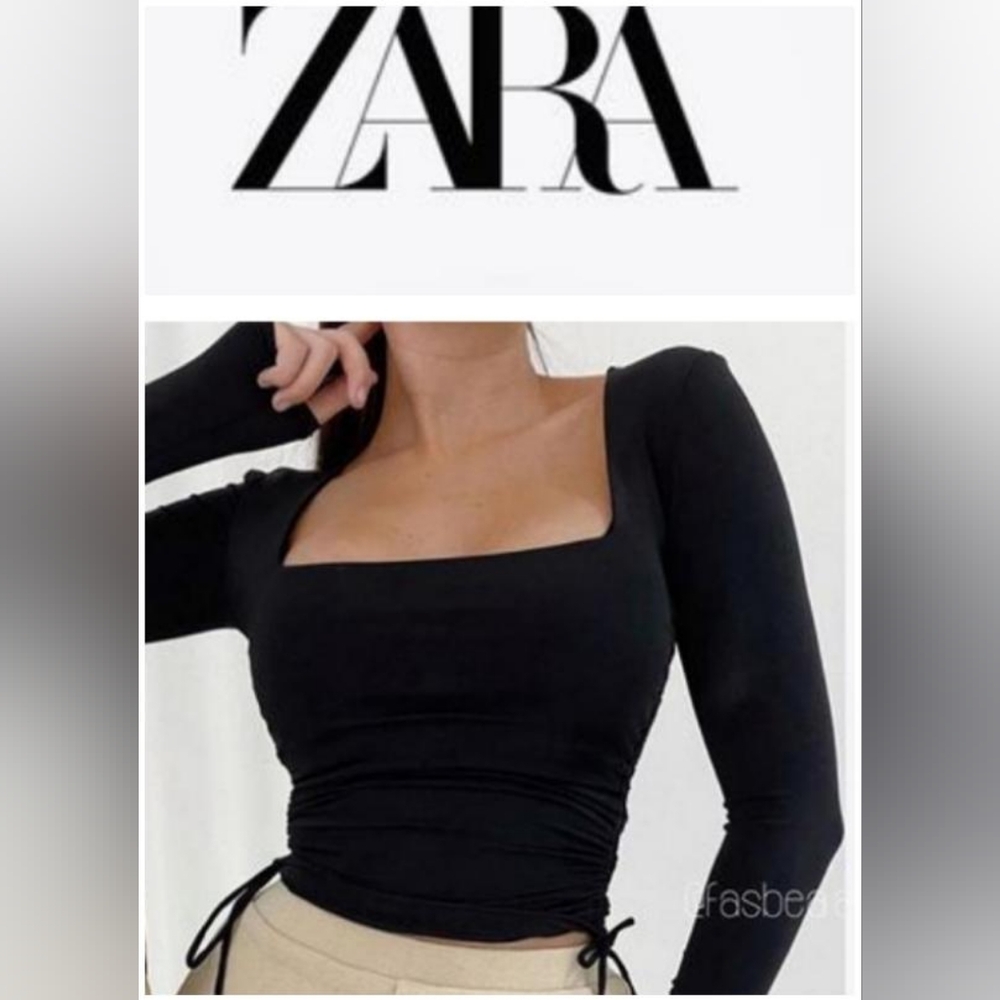 Zara Black Fitted Bodysuit with Square Neckline